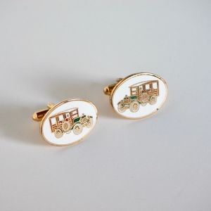 Vintage Ford Model T Gold Tone Enamel Cufflinks